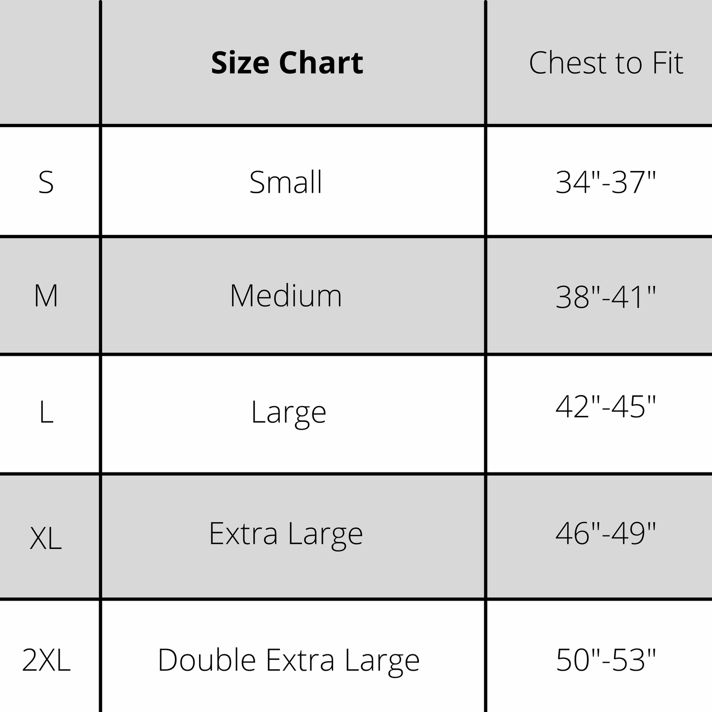 Mens G.O.P. Henley Size Chart