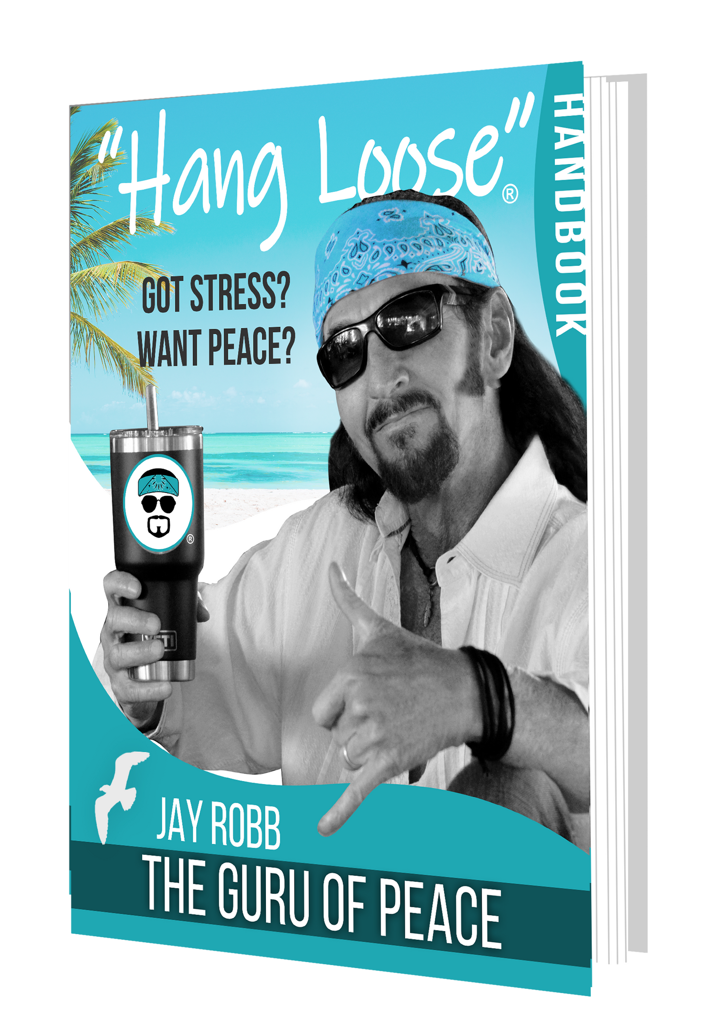 Book cover of 'Hang Loose Handbook' featuring a person with sunglasses and a drink, set against a beach scene.