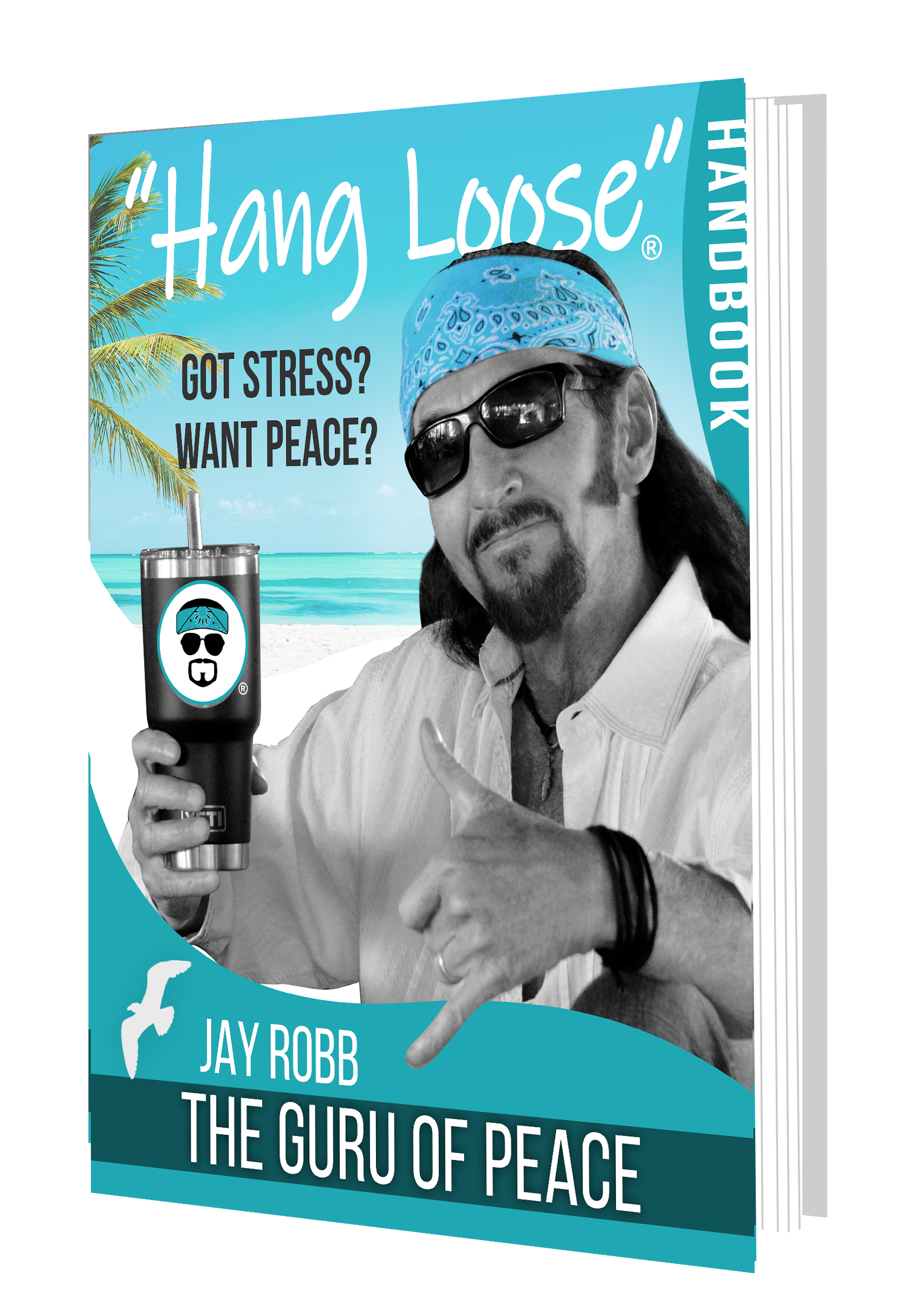 Book cover of 'Hang Loose Handbook' featuring a person with sunglasses and a drink, set against a beach scene.