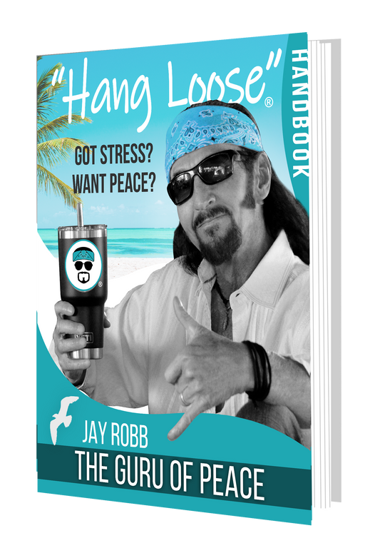 Book cover of 'Hang Loose Handbook' featuring a person with sunglasses and a drink, set against a beach scene.