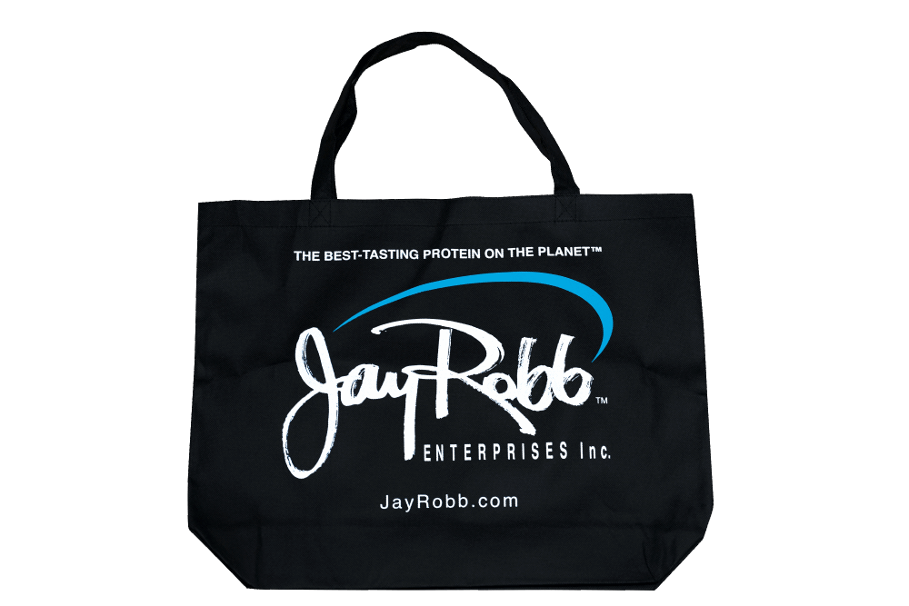 Black Jay Robb Eco Bag with the words 'Jay Robb Enterprises Inc'