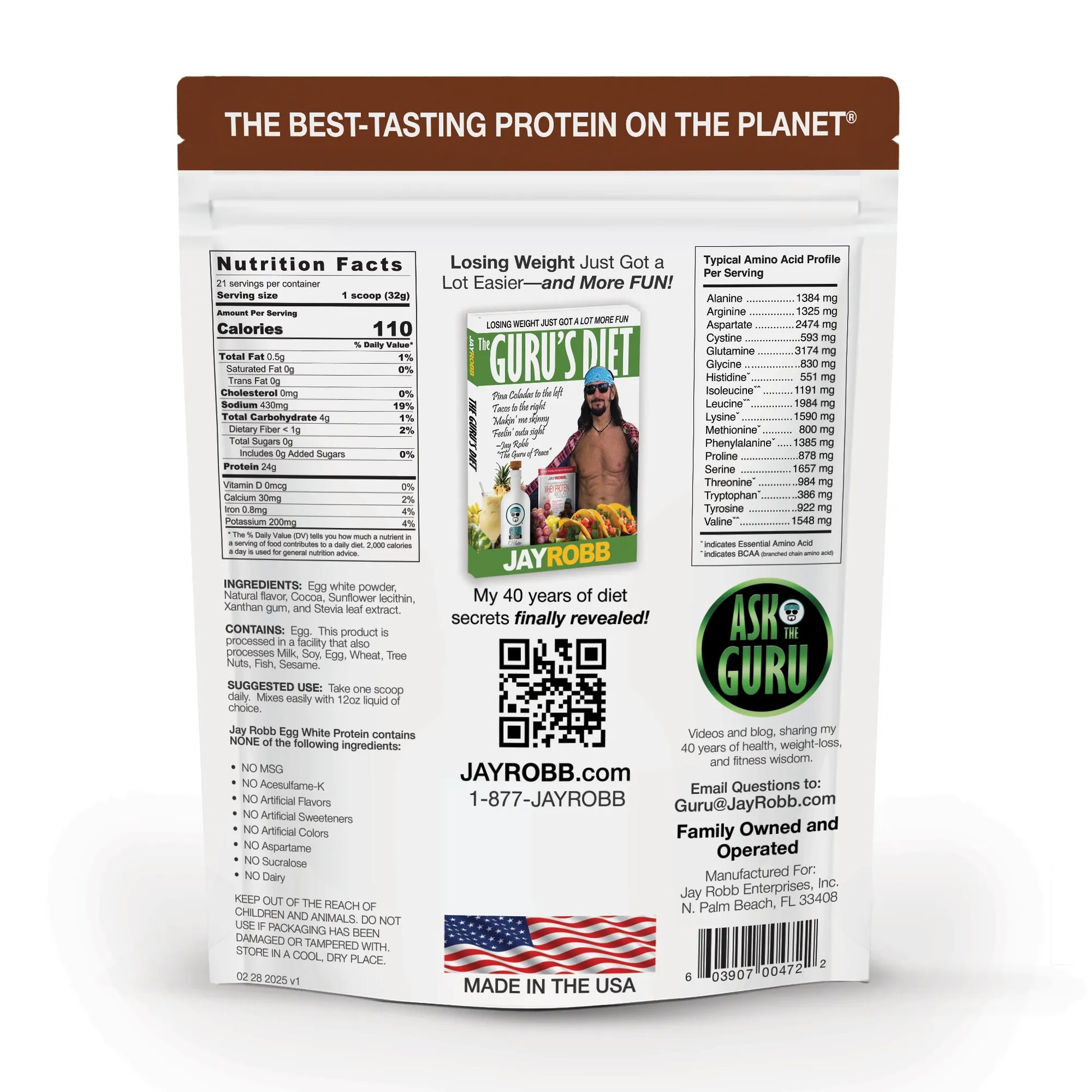 Jay Robb protein package with branding and product details on a white background