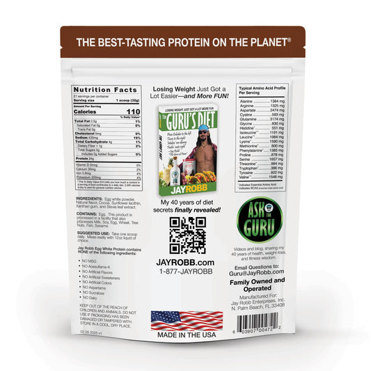 Jay Robb protein package with branding and product details on a white background