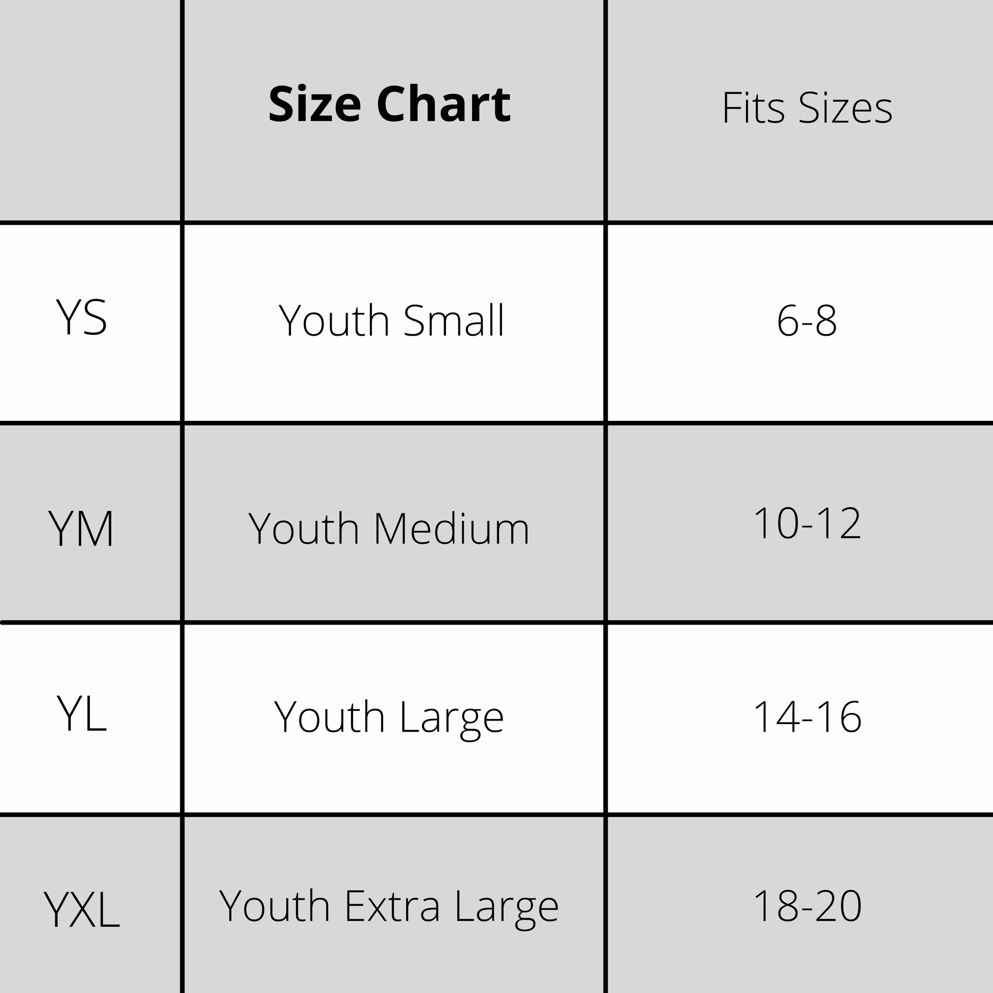 Size Chart Youth Be Groovy Baseball Tee