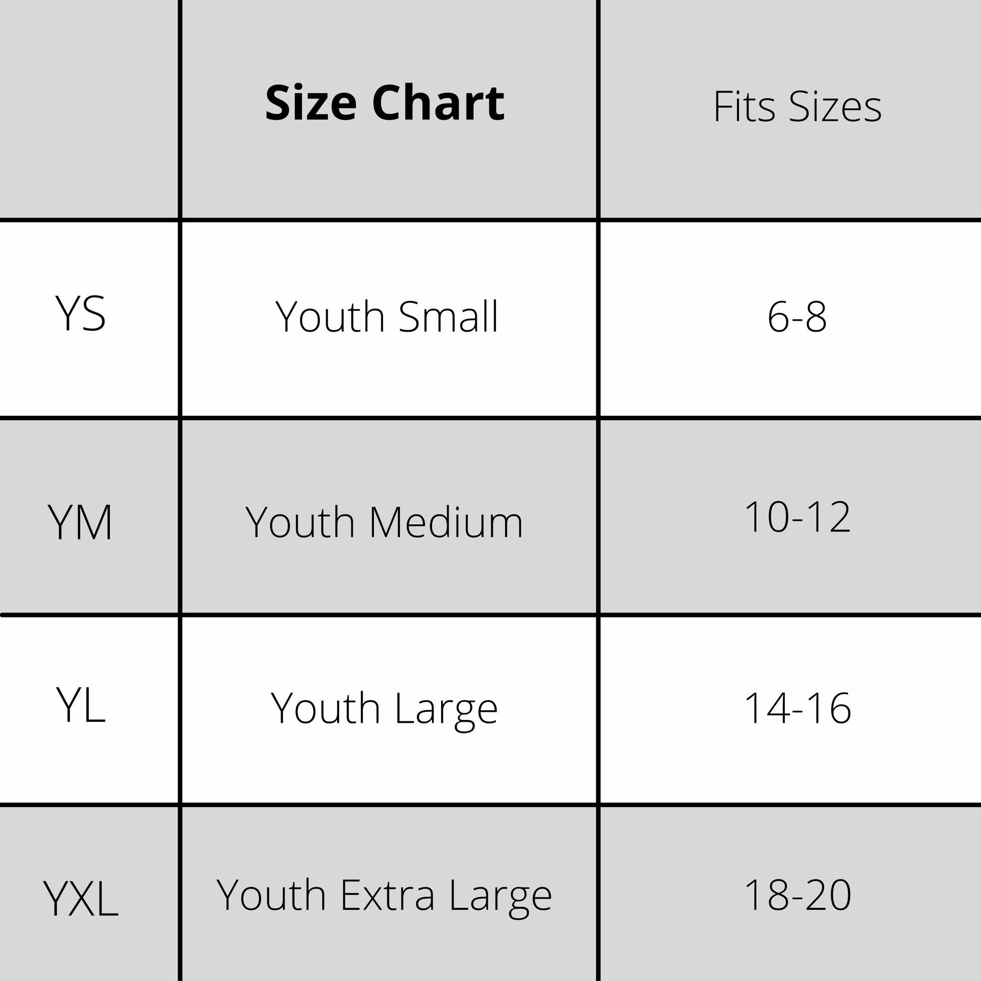 Size: Double-Extra-Large, Extra-Large, Large, Youth-Large